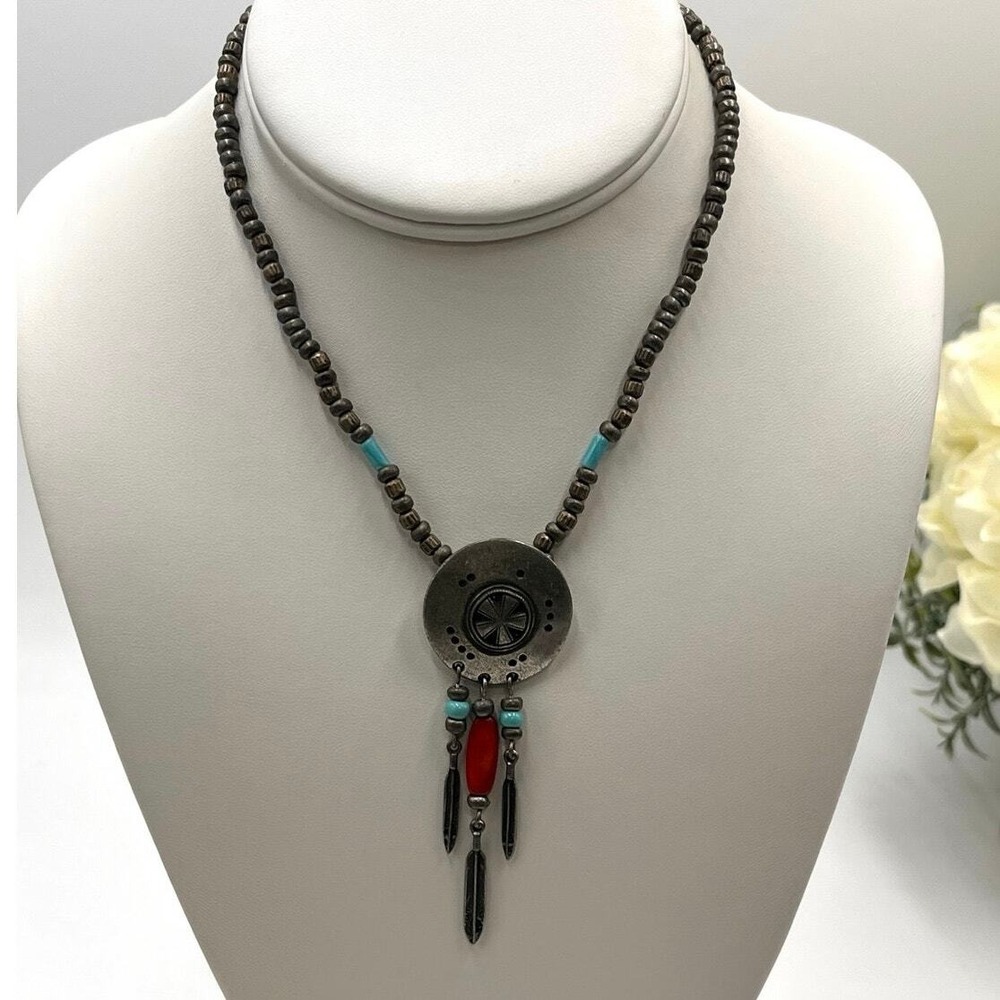 Ben-Amun Designer Signed Vintage Native American Style Blue‎ Red Stone Necklace